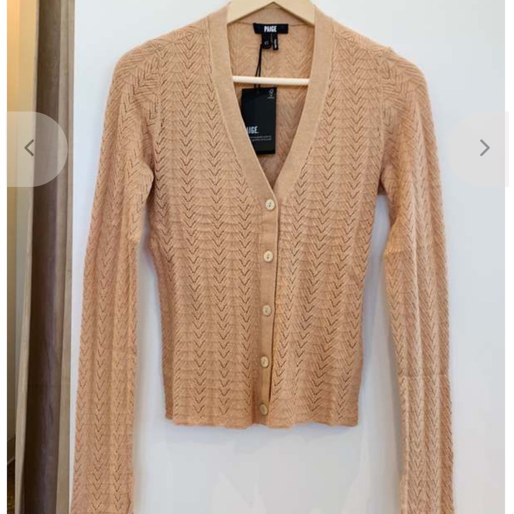 PAIGE pointelle Cable-Knit V-Neck Button Cardigan, Size S
